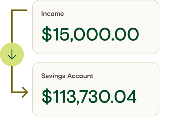 Woman looking at her phone with bank account graphics on top